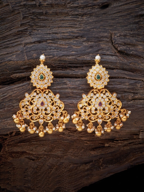 

Kushal's Fashion Jewellery Gold-Toned & White 92.5 Pure Silver Floral Drop Earrings