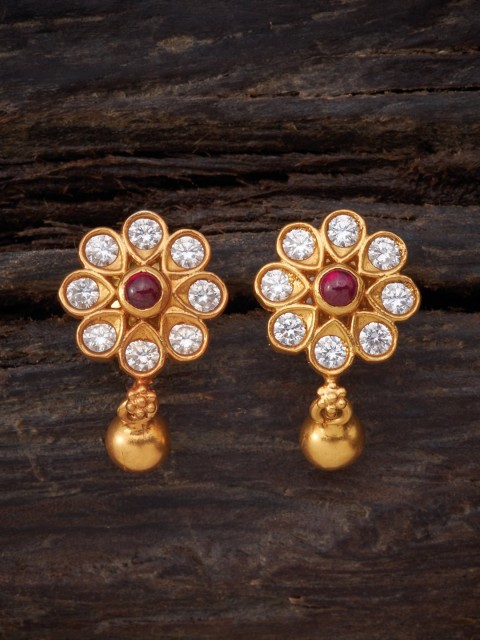 

Kushal's Fashion Jewellery Gold-Plated Red Floral Studs Earrings