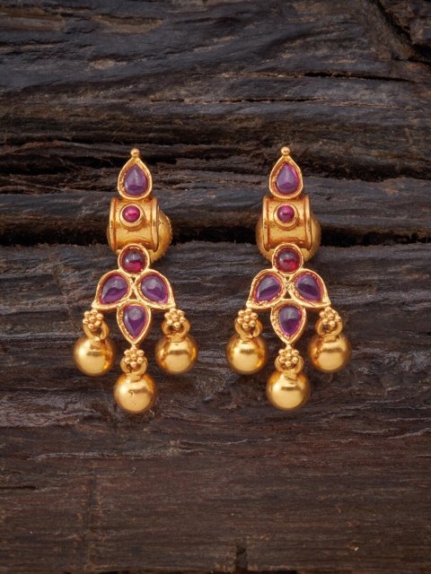 

Kushal's Fashion Jewellery Gold-Plated Red Leaf Shaped Drop Earrings