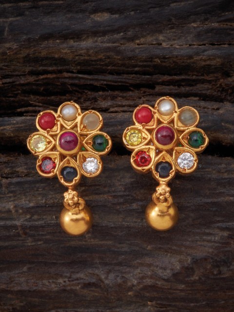 

Kushal's Fashion Jewellery Gold-Plated Multicoloured Floral Studs Earrings, Multi