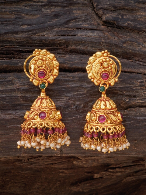

Kushal's Fashion Jewellery Red Dome Shaped Jhumkas Earrings