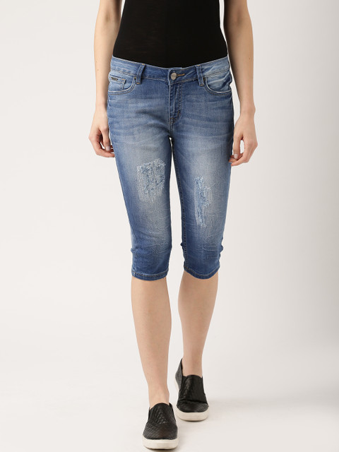 

Ms.Taken by Kriti Sanon Women Blue Washed Slim Fit Denim Shorts