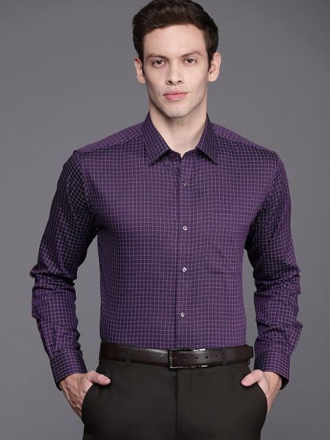 

Raymond Men Purple Slim Fit Grid Tattersall Checks Checked Formal Shirt