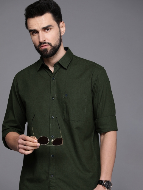 

Raymond Men Dark Green Solid Slim Fit Pure Cotton Casual Shirt