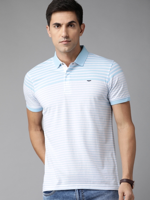 

Park Avenue Men Blue & White Striped Polo Collar Slim Fit T-shirt