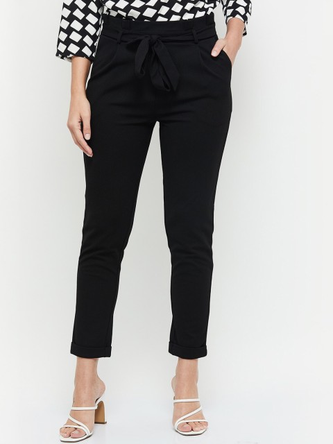 

max Women Black Pleated Trousers