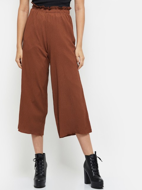 

max Women Brown Cropped Culottes Trousers