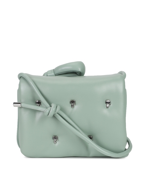 

Karl Lagerfeld Green Leather Structured Sling Bag with Applique