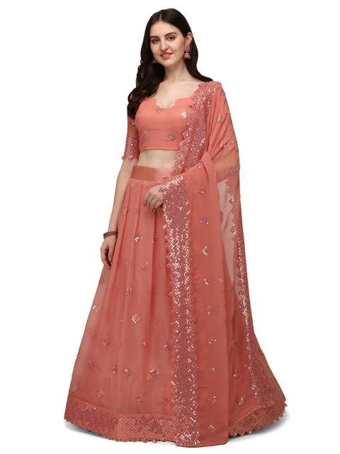 

Pratham Blue Peach-Coloured Embellished Sequinned Semi-Stitched Lehenga & Unstitched Blouse With Dupatta