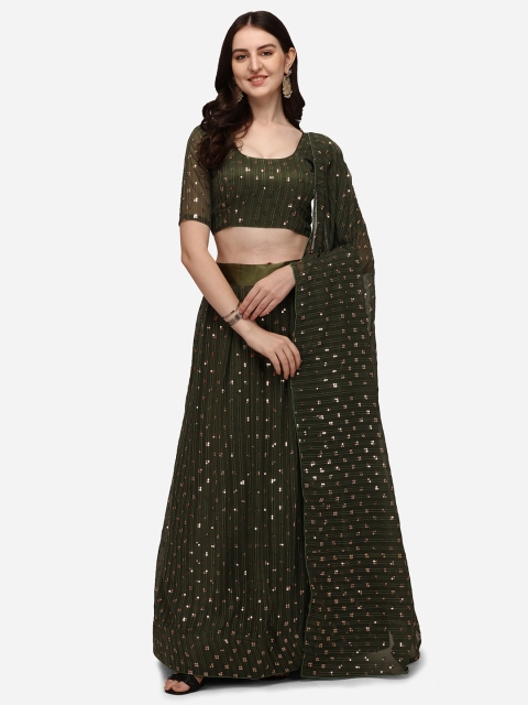 

Pratham Blue Olive Green Sequinned Semi-Stitched Lehenga & Unstitched Blouse With Dupatta