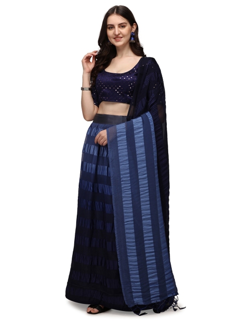 

Pratham Blue & Black Semi-Stitched Lehenga & Unstitched Blouse With Dupatta