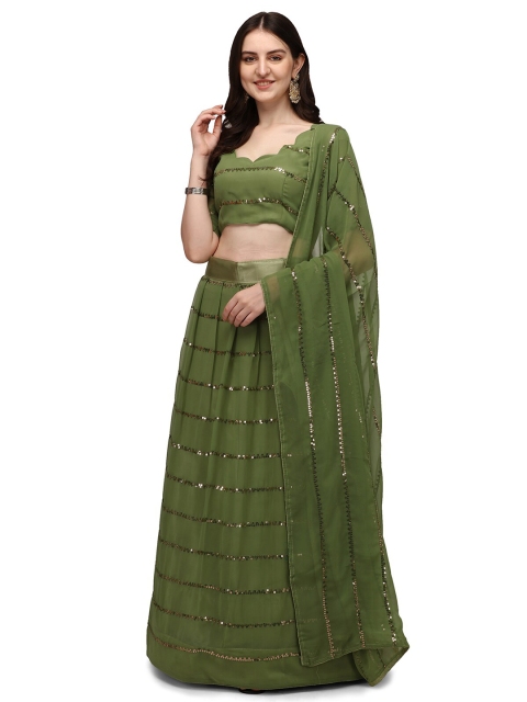 

Pratham Blue Olive Green Embellished Sequinned Semi-Stitched Lehenga & Unstitched Blouse With Dupatta