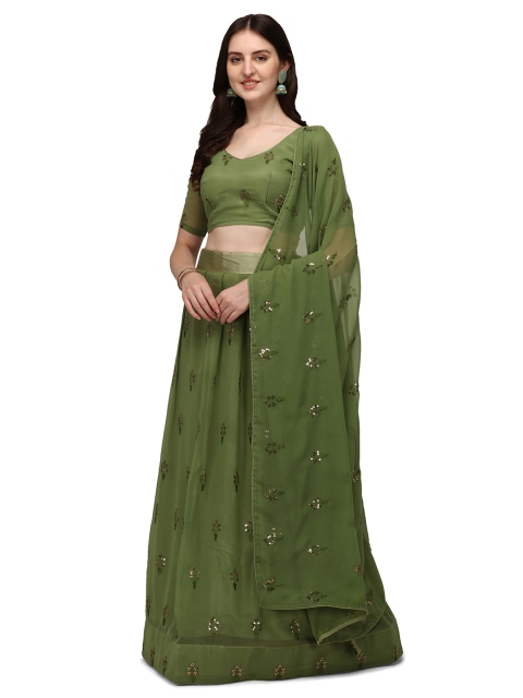 

Pratham Blue Green Embellished Sequinned Semi-Stitched Lehenga & Unstitched Blouse With Dupatta