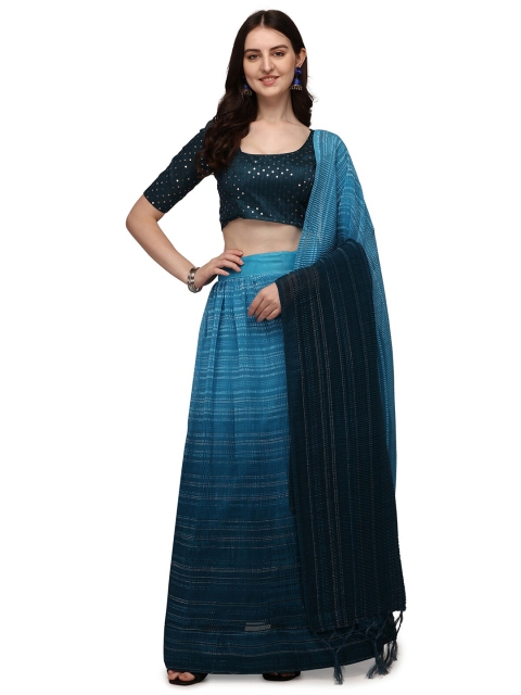 

Pratham Blue Embellished Semi-Stitched Lehenga & Unstitched Blouse With Dupatta