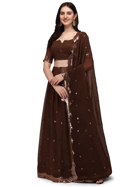 

Pratham Blue Brown & Golden Semi-Stitched Lehenga & Unstitched Blouse With Dupatta