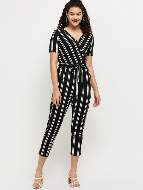 

max Black & White Striped Capri Jumpsuit