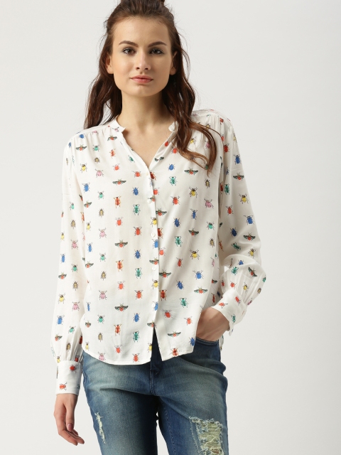 

Ms.Taken Women White Printed Boxy Fit Casual Shirt