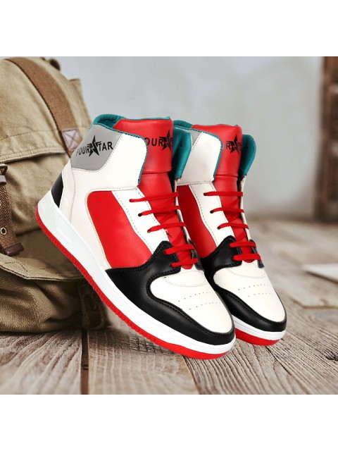 

FOUR STAR TRUCK SALES Men Red Colourblocked High-Top Sneakers