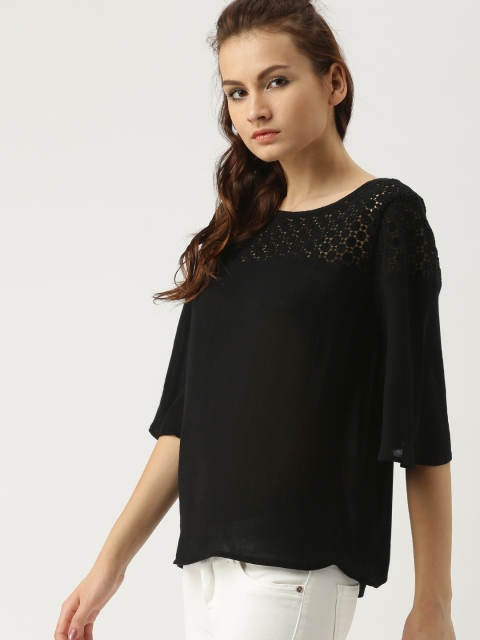 

Ms.Taken by Kriti Sanon Women Black Solid Crochet Panel Top