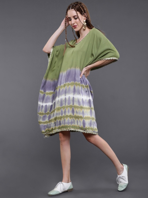 

saubhagya Olive Green Tie and Dye Kaftan Dress