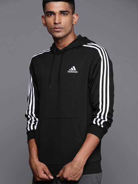 

ADIDAS Men Black Solid 3-Striped FT Hooded Sweatshirt