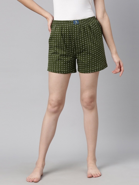 

Curare Women Olive Green & White Printed Cotton Lounge Shorts