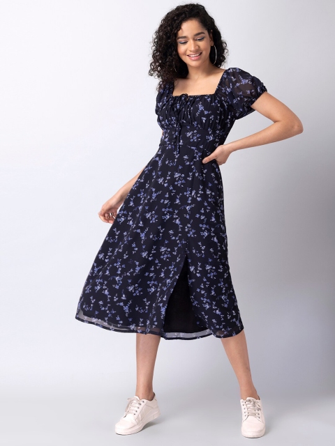 

FabAlley Women Blue Floral Georgette Maxi Dress