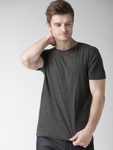 

FOREVER 21 Men Charcoal Grey Solid Round Neck T-shirt