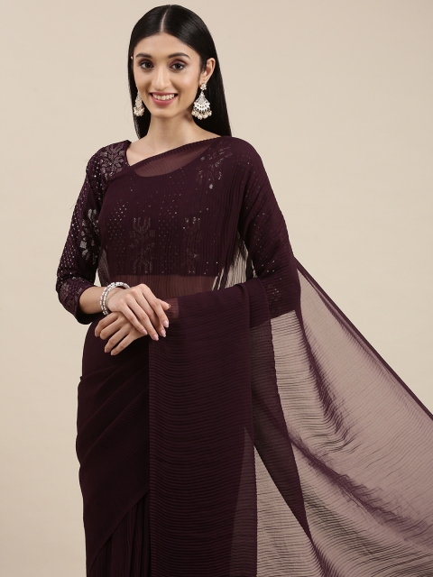 

VAIRAGEE Purple Embroidered Accordion Pleated Saree