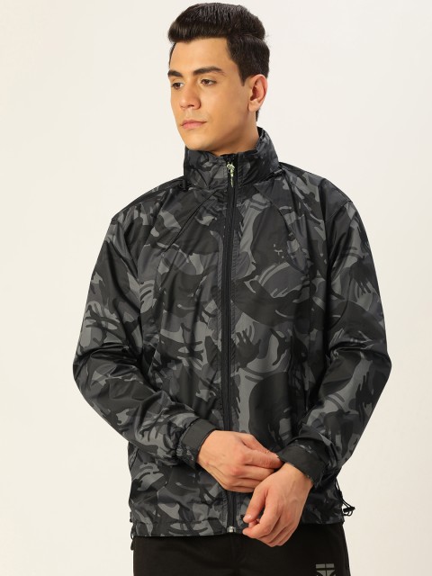 

Sports52 wear Men Black Printed Foldable Hood Rain Jacket