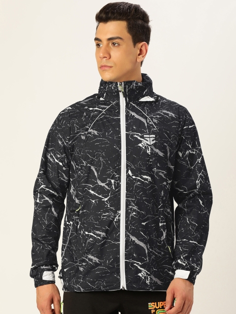

Sports52 wear MenBlack & White Printed Rain Jacket, Black