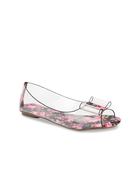 

THE WHITE POLE Women Black Printed Leather Ethnic Ballerinas Flats