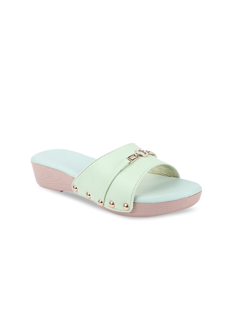 

THE WHITE POLE Women Green Ethnic Open Toe Flats