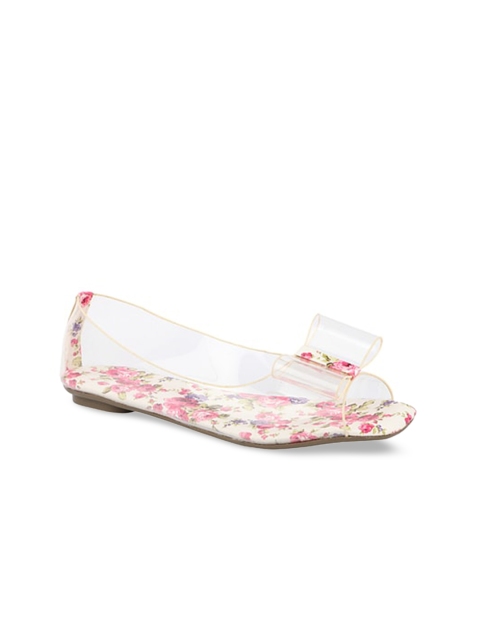 

THE WHITE POLE Women White & Transparent Floral Printed Ballerinas Flats