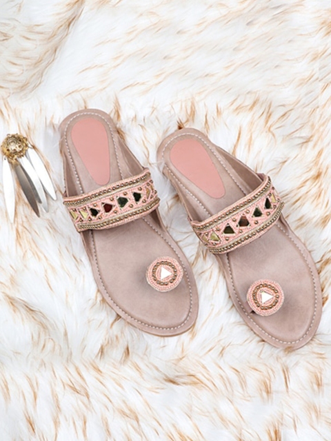 

THE WHITE POLE Women Pink Embellished Ethnic One Toe Flats