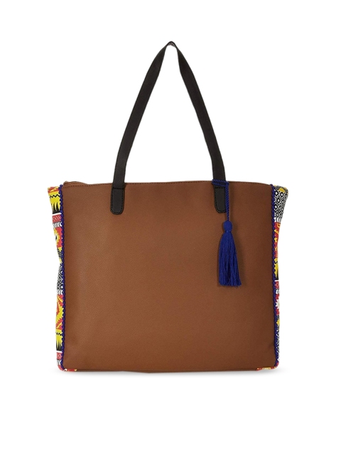 

Kanvas Katha Multicoloured Colourblocked PU Oversized Structured Shoulder Bag with Tasselled, Multi