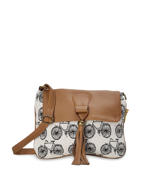 

Kanvas Katha Multicoloured Printed Bowling Sling Bag with Tasselled, Multi