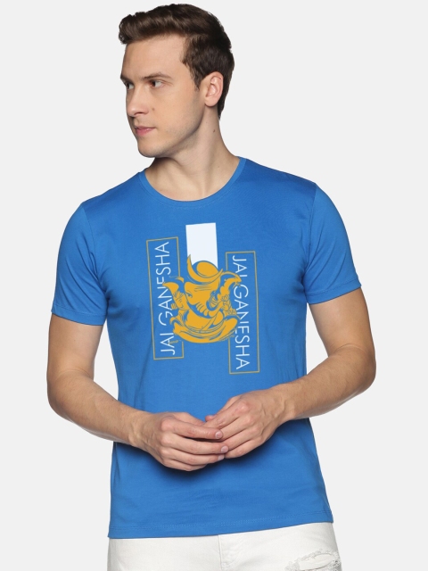 

BLACK RADIO Men Turquoise Blue Printed Slim Fit T-shirt
