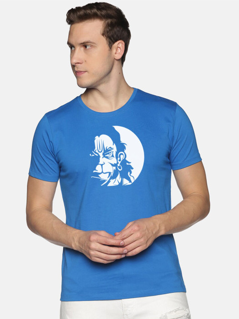 

BLACK RADIO Men Turquoise Blue Printed Tropical Raw Edge Slim Fit T-shirt