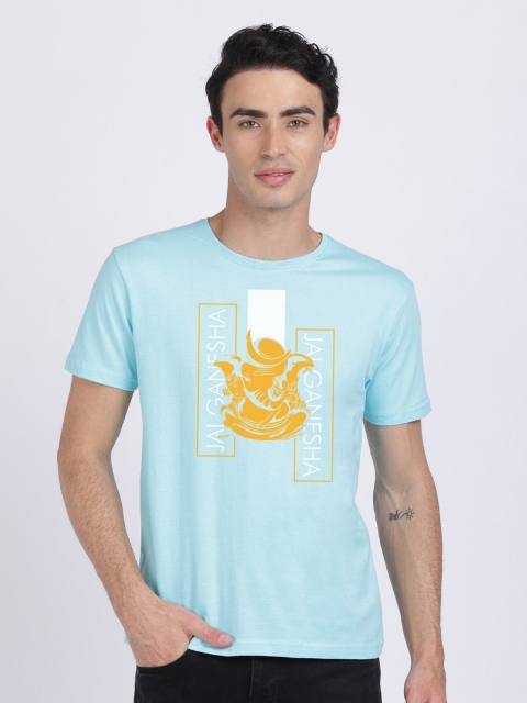 

BLACK RADIO Men Blue Printed Slim Fit Cotton T-shirt