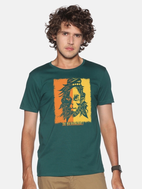 

BLACK RADIO Men Teal Green Printed Slim Fit Cotton T-shirt