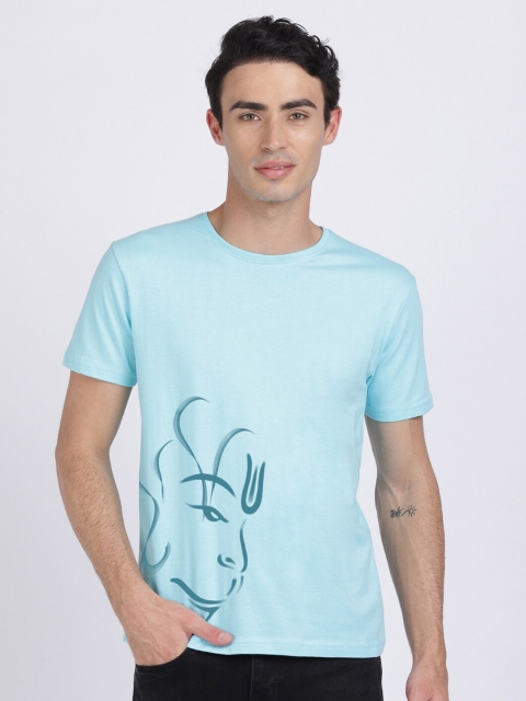 

BLACK RADIO Men Blue Printed Slim Fit T-shirt