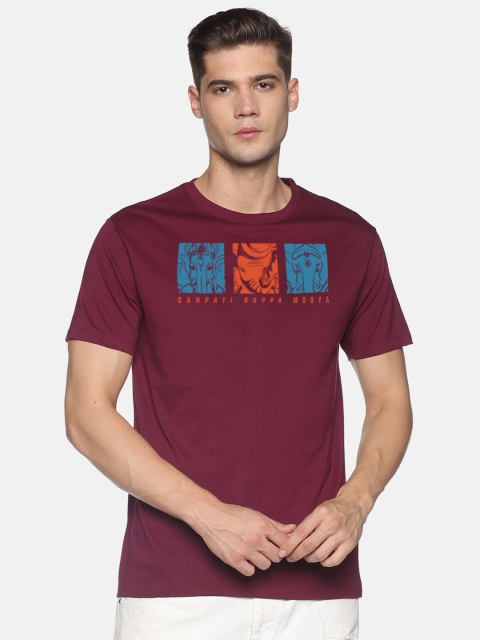 

BLACK RADIO Men Maroon Printed Slim Fit T-shirt