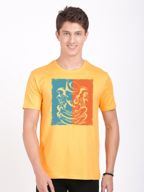 

BLACK RADIO Men Yellow Printed Slim Fit T-shirt