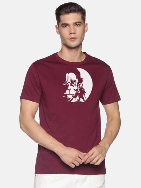 

BLACK RADIO Men Maroon Graphic Printed Cotton Slim Fit T-shirt