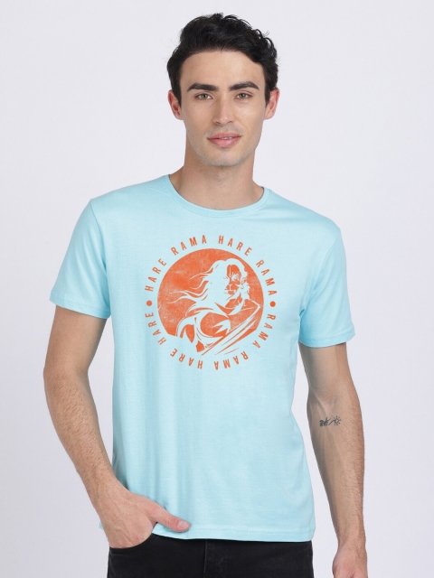 

BLACK RADIO Men Blue & Orange Printed Slim Fit T-shirt