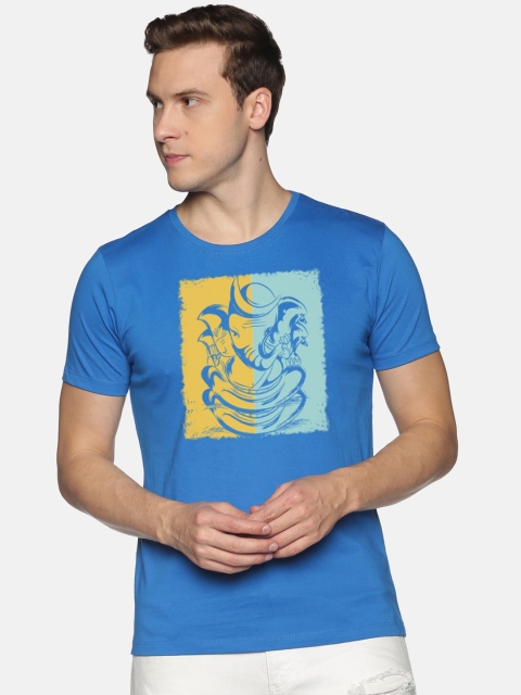 

BLACK RADIO Men Turquoise Blue Printed Slim Fit T-shirt