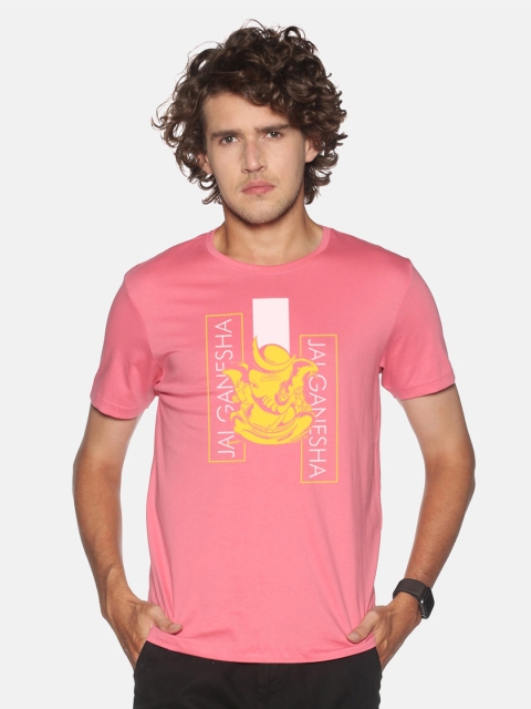 

BLACK RADIO Men Pink Printed Slim Fit T-shirt