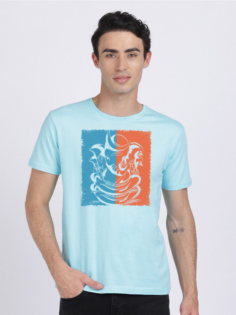 

BLACK RADIO Men Blue Printed Slim Fit T-shirt