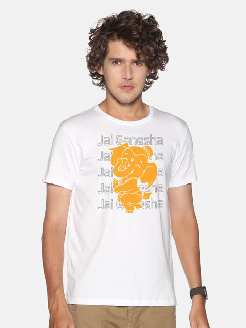 

BLACK RADIO Men White Printed Slim Fit Cotton T-shirt